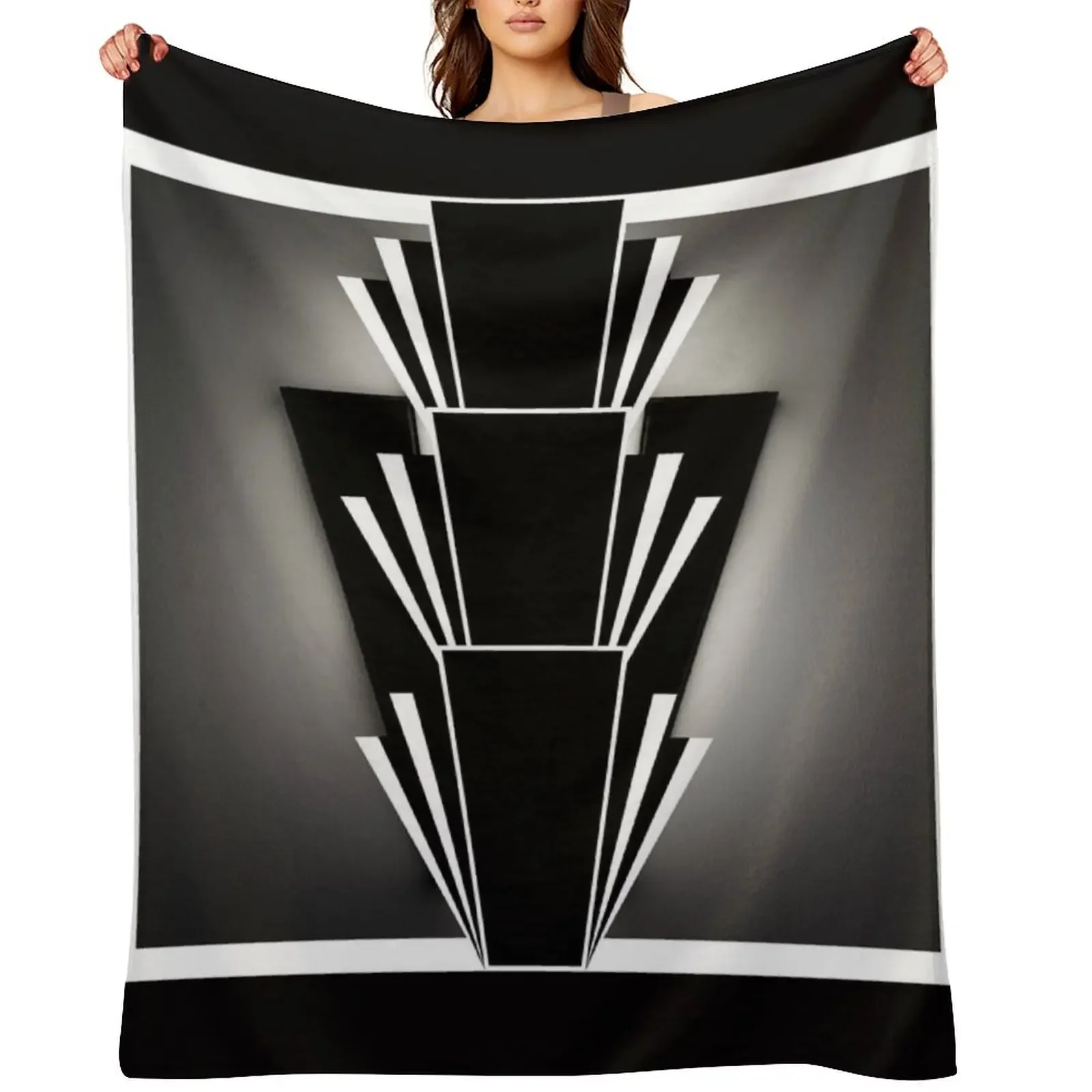

Art Deco Nouveau Black and Silver Geometric Fan Design Throw Blanket Multi-Purpose manga Retros Plush Blankets