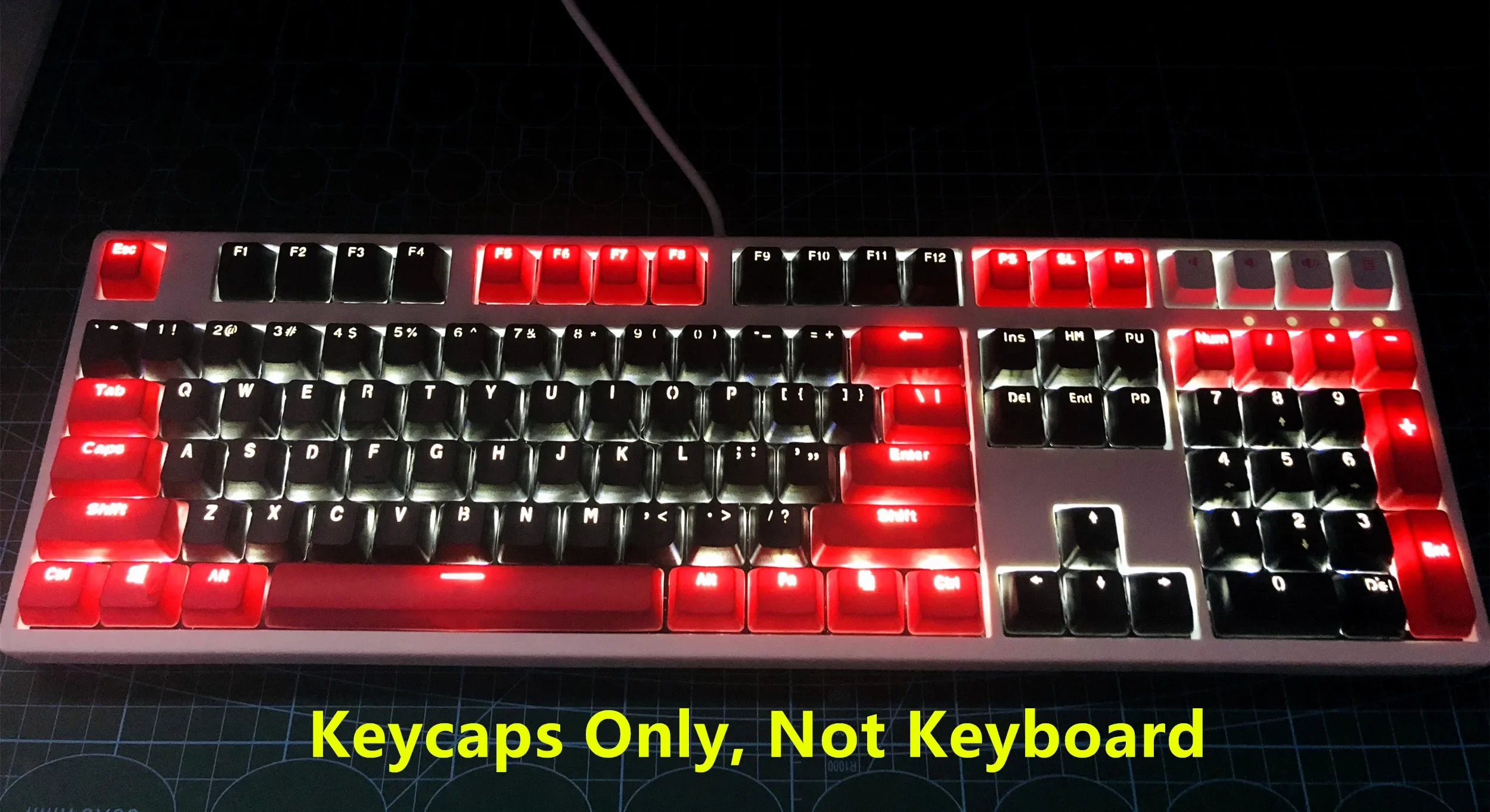 87/104 ปุ่มDoubleshotสีดำ-สีแดงPBT Backlit Keycap ANSI KeyCapsสำหรับCherry MX Mechanical Keyboard