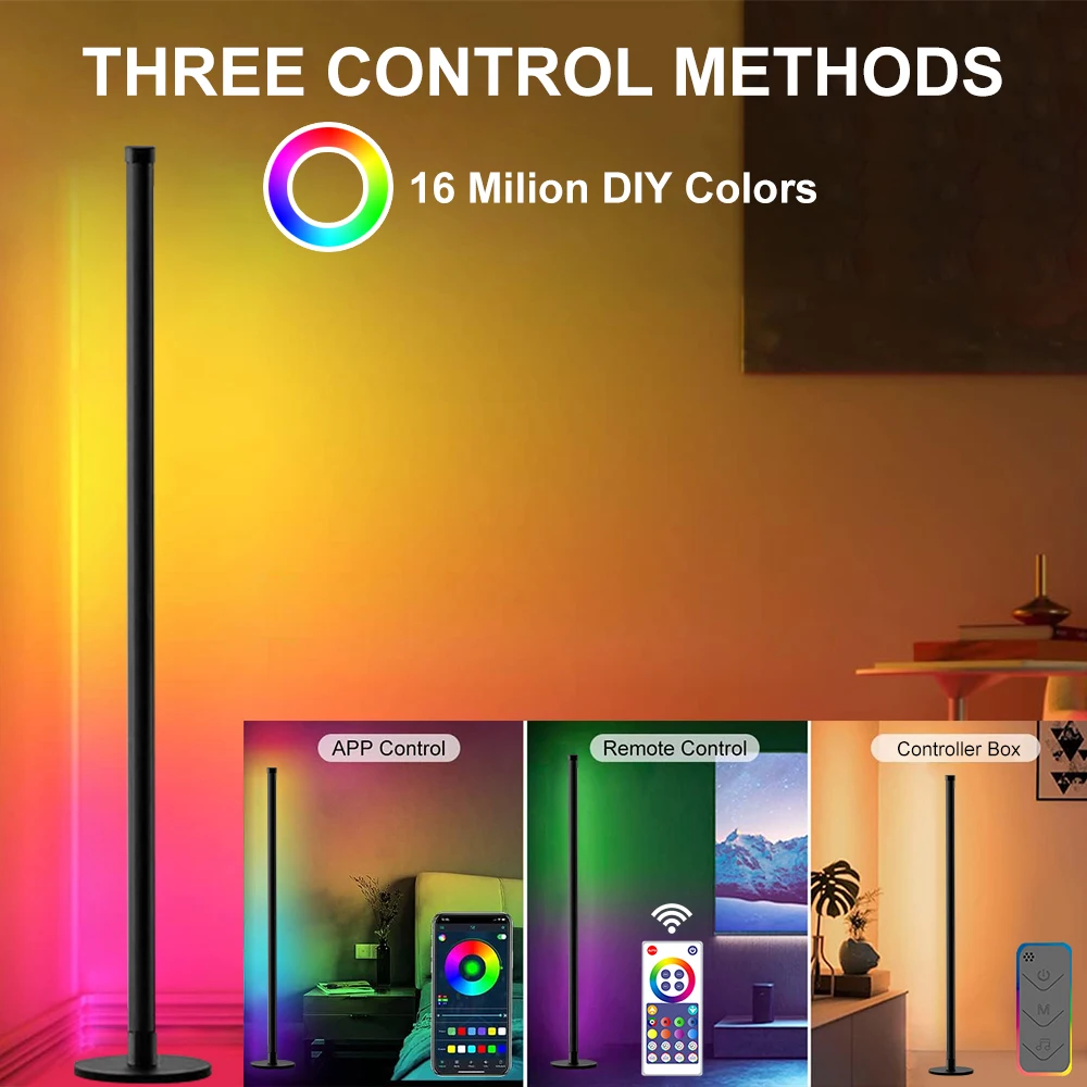 Living Room Dimmable RGB Corner Floor Lamp Smart App Remote Control LED Mood Light Music Rhythm Pickup Light Interior Lighting