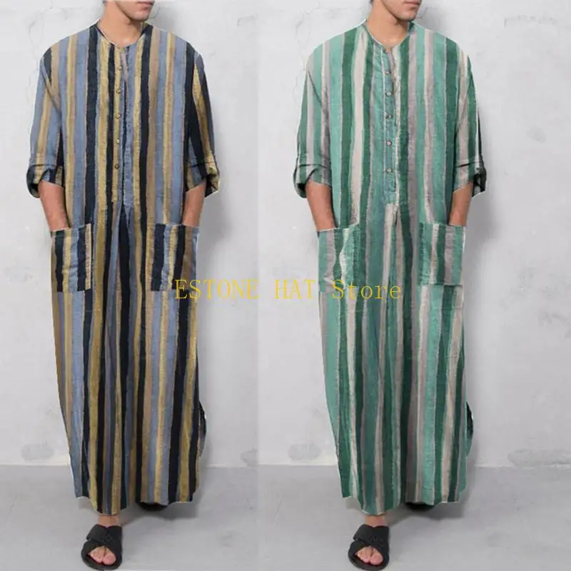 49MF ملابس إسلامية تقليدية في الشرق الأوسط Jubba Thobe رداء رجالي عربي مع جيب