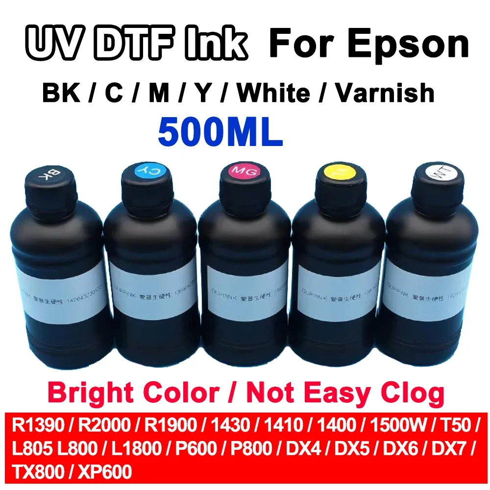 

500 мл УФ-чернила DTF для Epson R1390 R1800 R1900 T50 L805 L800 L1800 1410 1500 Вт DX4 DX5 DX6 DX7 TX800 XP600 UV Hard Ink AB Film