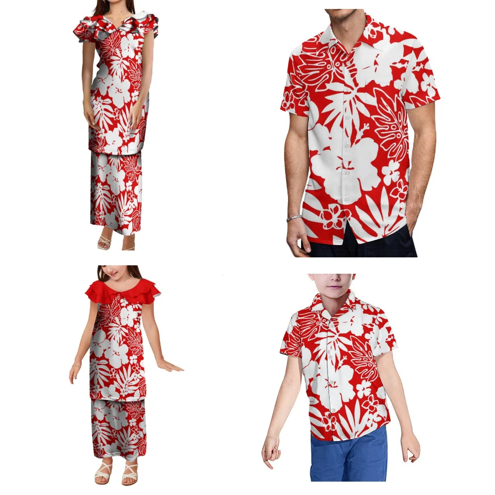 Benutzerdefinierte Polynesian Tribe 3D HD Muster elegante Damen Mädchen Puletasi zweiteilige hawaiianische Herren Aloha Shirt Familie Set