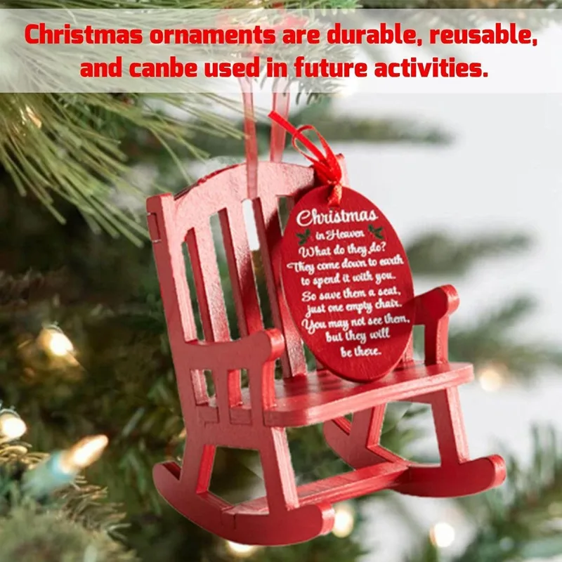 Christmas In Heaven Memorial Ornament Mini Wooden Rocking Chair with Meaningful Tag Sign Home Decor for Desktop PR Sale