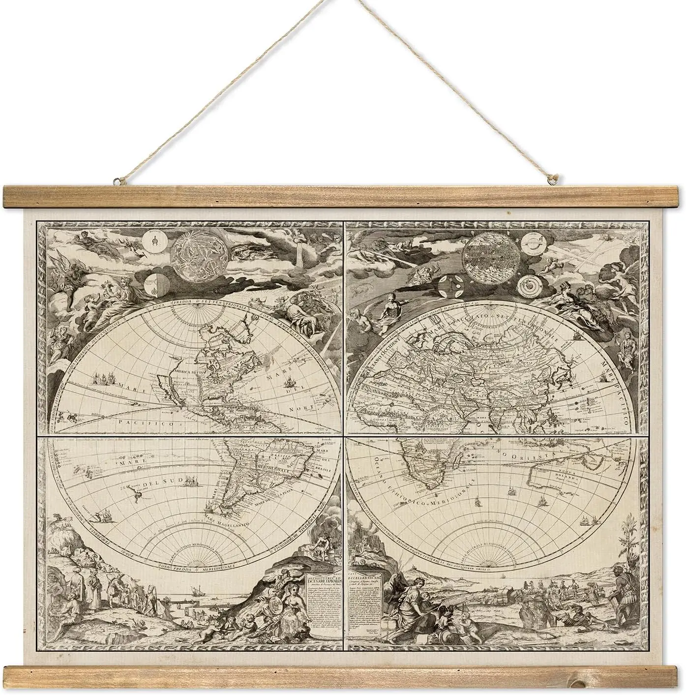 

Винтажный гобелен с морской картой в деревянной раме, классическое морское настенное искусство для гостиной или спальни, 39x29 дюймов