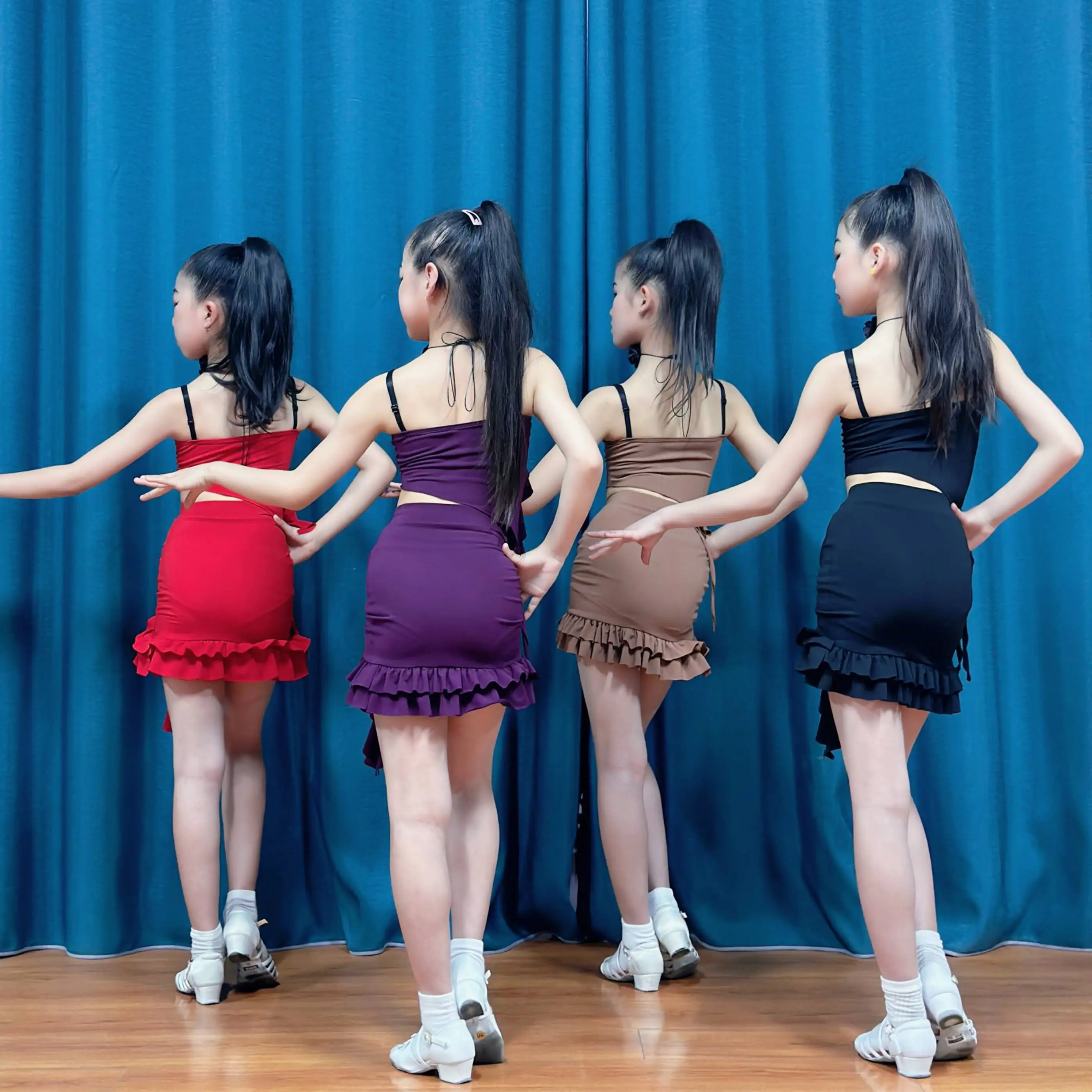 Vêtements de danse latine pour filles, 4 couleurs, vêtements d'entraînement, robe d'été latine pour enfants, Cha Cha Rumba, robes de spectacle de danse DNV22942