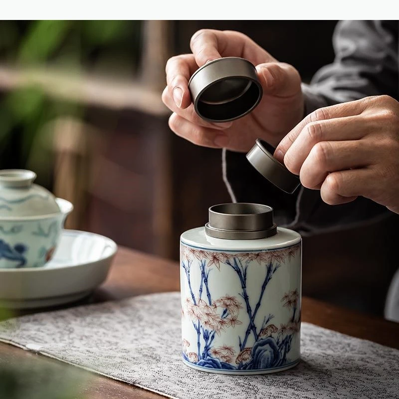 Blue and White Tea Tin Tea Caddy Metal Sealed Storage Tea Organizer Candy Jar Tea Box Tea Container Storage Box