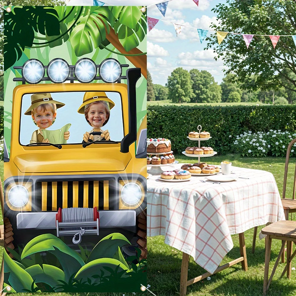 لافتة باب لصور سفاري الغابة من الفينيل، خلفية سفاري، خلفية مغامرة، لعبة الغابة المضحكة، لوازم ديكور حفلات أعياد الميلاد للأطفال #6