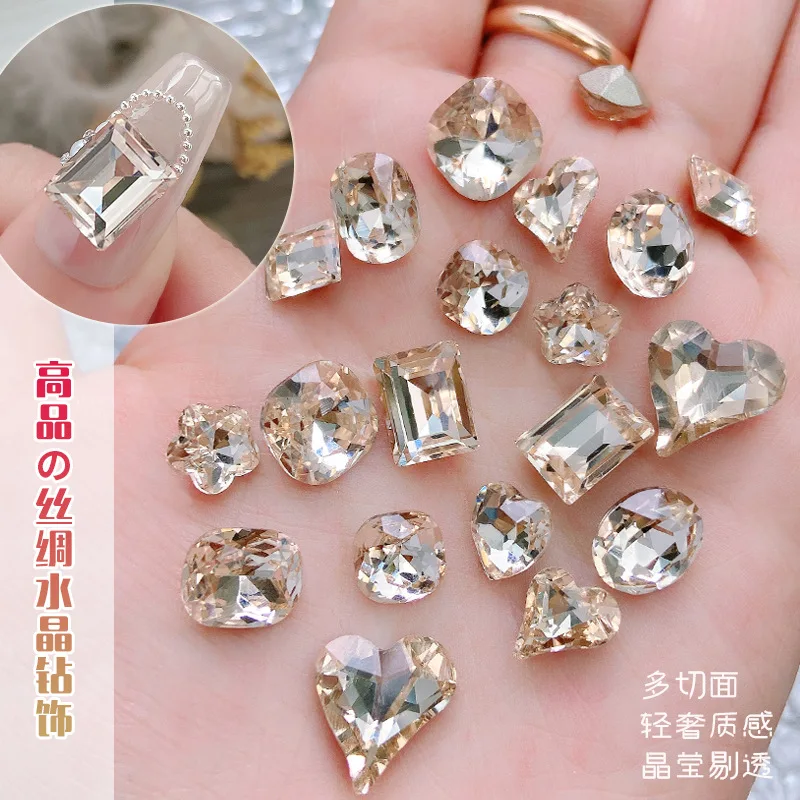 Breloques en strass pour ongles, 5 pièces, nouveau diamant en soie pour Nail Art, Champagne clair, diamant en cristal de forme spéciale