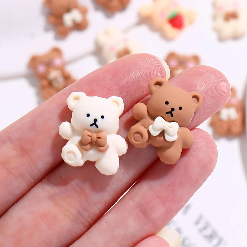 10pcs Resin Beige Coffe Bear Rabbit Flatback Cabochons Scrapbooking Embellishments DIY Craft Deco Parts Large