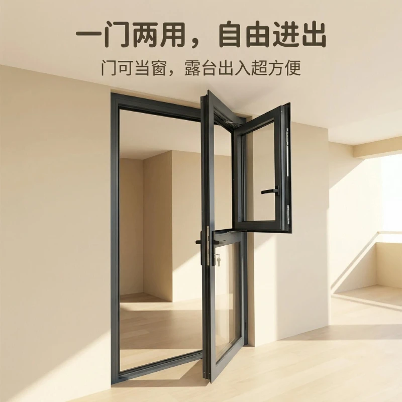 Balcony integrated floor-to-ceiling window with door and window, one dual-purpose double door and middle window customization