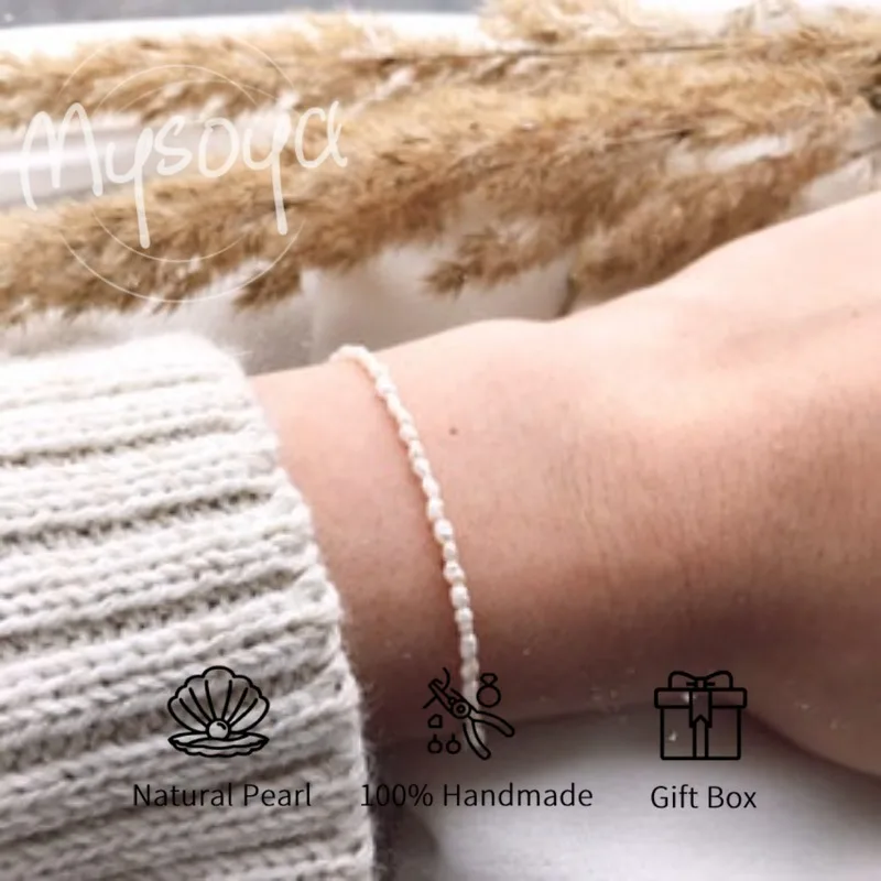 

Браслет Mysoya из пресноводного жемчуга в форме рисовых зерен, 2-3 мм, в подарочной коробке, идеально подходит для подарка на день рождения, свадьбу или День святого Валентина.
