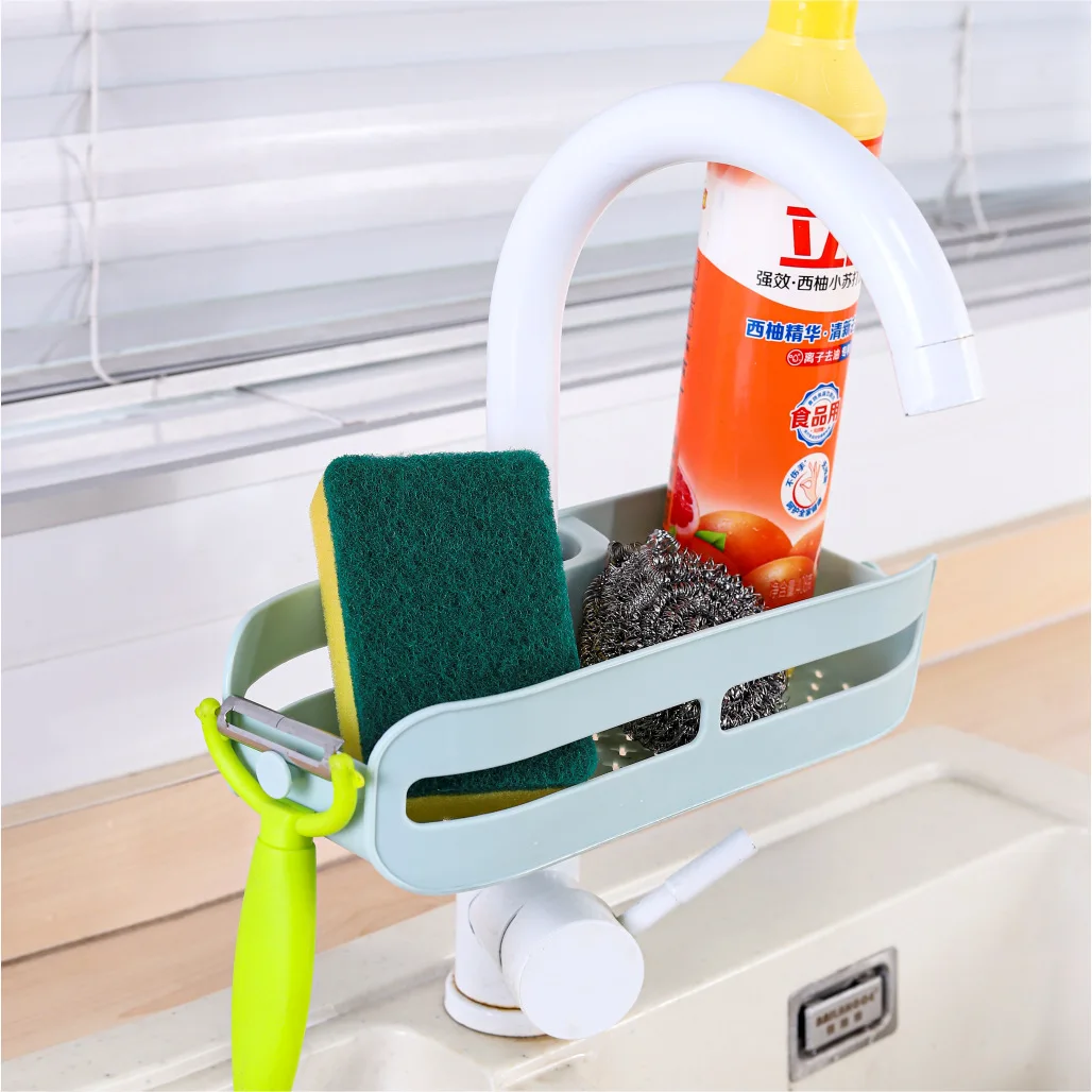 1PC Sink Rack Useful Easy To Install Bright Color Kitchen Faucet Hanging Sponge Rack With Storage Hook Daily Use Storage Rack