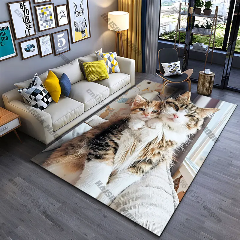 Cat and kitten cuddling affectionately carpet Yoga living room room decor children's crawling mat doormat area rug