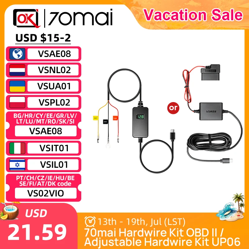 70mai OBD-II Hardwire Kit for Type-C Dash Cam