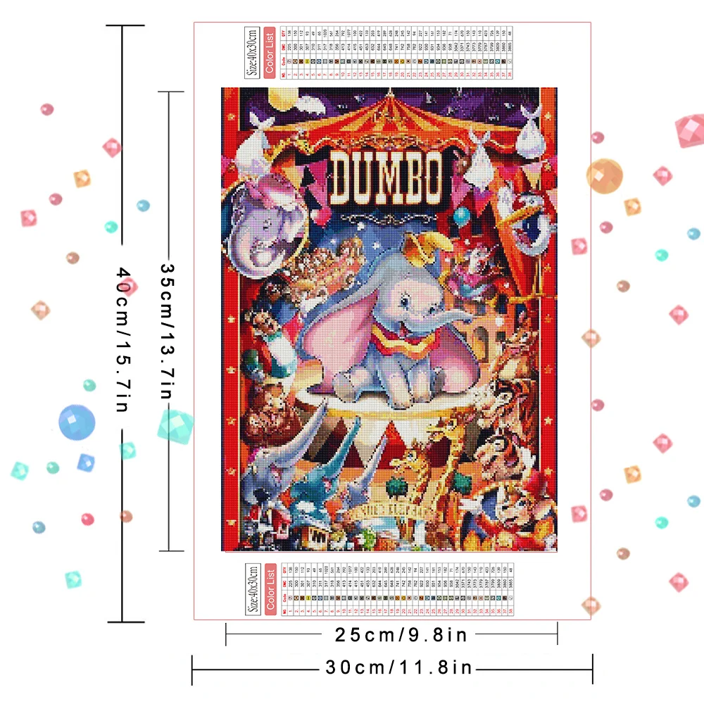 Disney DIY 5D Diamond Painting Dumbo Full Drill Embroidery Cartoon Cross Stitch Kits Diamond Gift Art Home Decoration