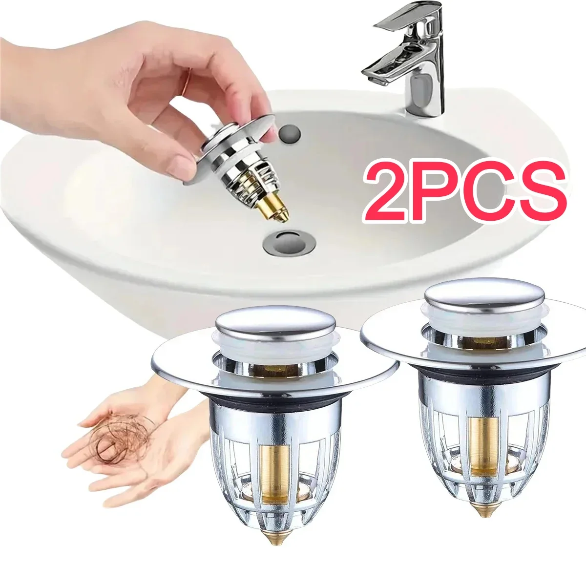 2/1PCS Universal Rebound Drain Plug Filter Basin Pop-up Chrome Sink Filter with Hair Catcher Bathroom Sink Drain Stopper