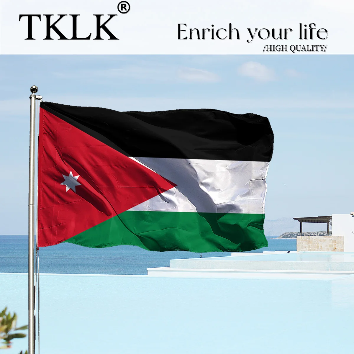 

1pc Jordan National Flag, 90x150cm Durable Polyester Banner - Weather-Resistant Hanging Flag & Patriotic Gift Bold Stripes