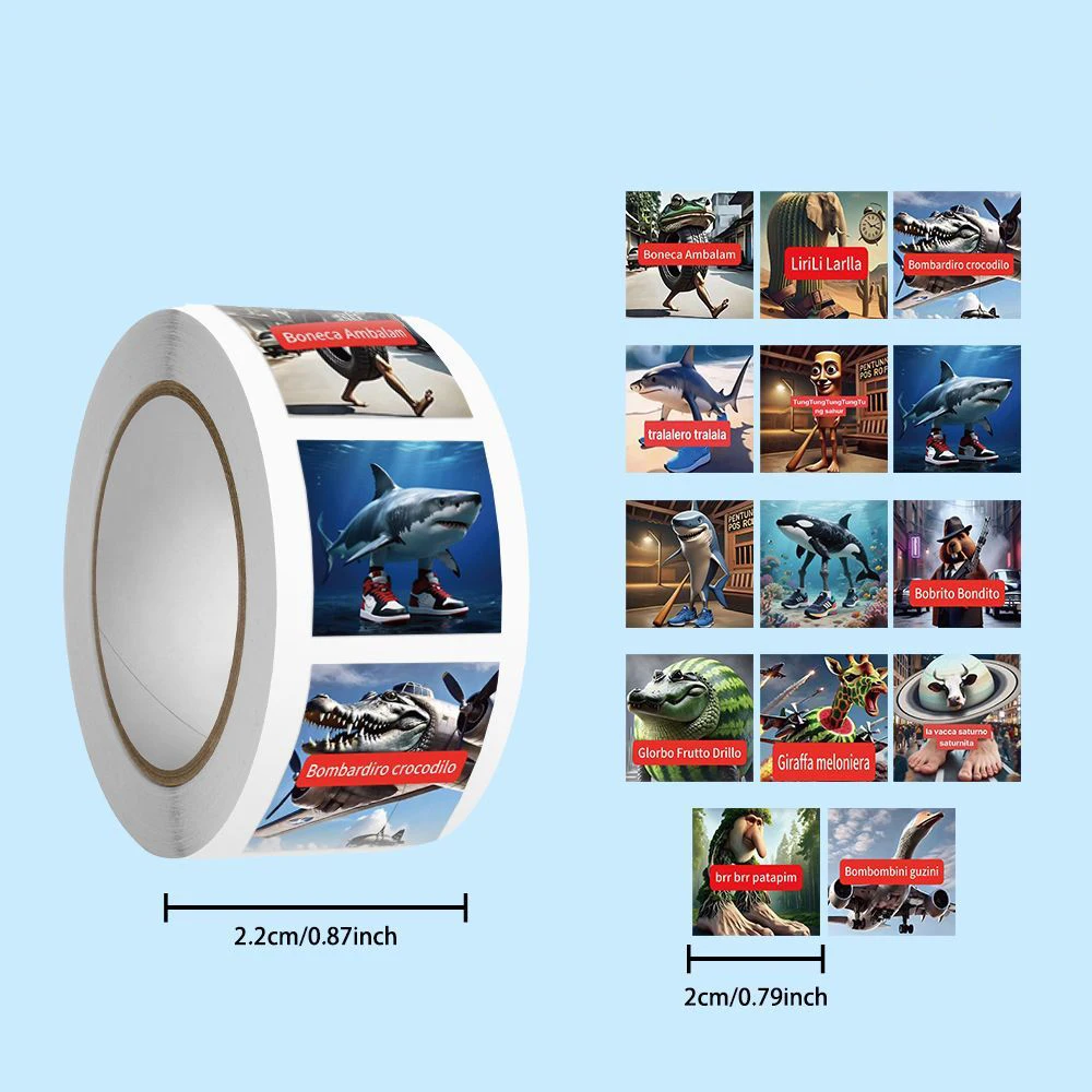 500 uds/rollo de pegatinas de Tung Tung Sahur, pegatinas de animales abstractos de Brainrot italiano, cuaderno, álbum de recortes, teléfono, dibujos animados, regalos para niños