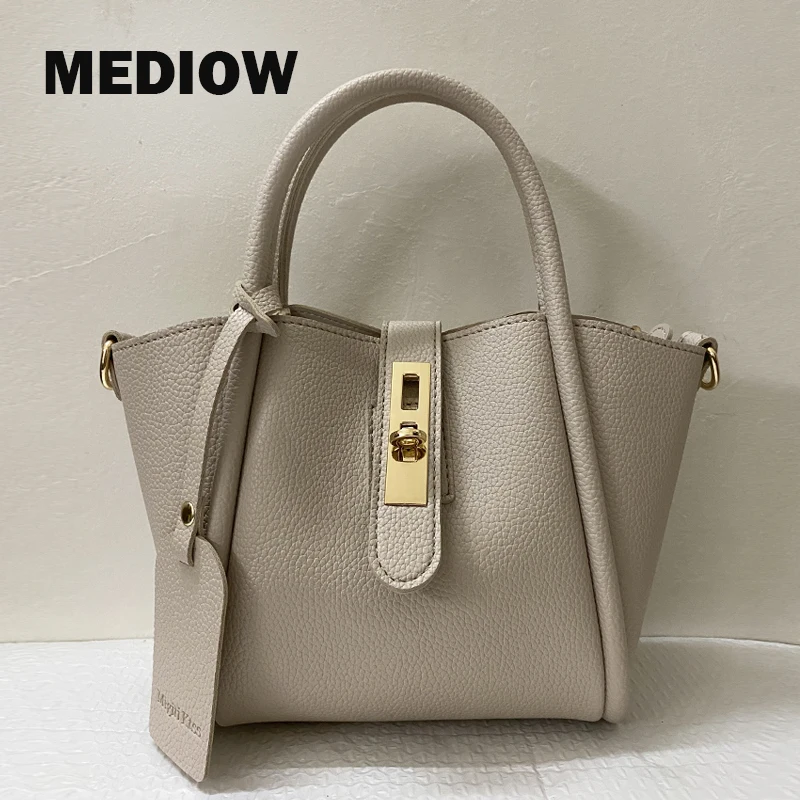 

MEDIOW Bucket Bags For Women Luxury Designer Handbag And Purse 2023New In PU Metal Sheet Lock Decoration Top Handle Shoulder Bag