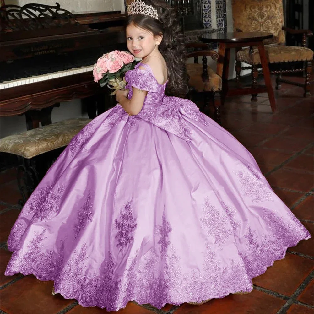 Customized Gold Flower Girl Dresses For Wedding Quality Appliques Classic Princess Birthday Party First Communion Banquet Gown