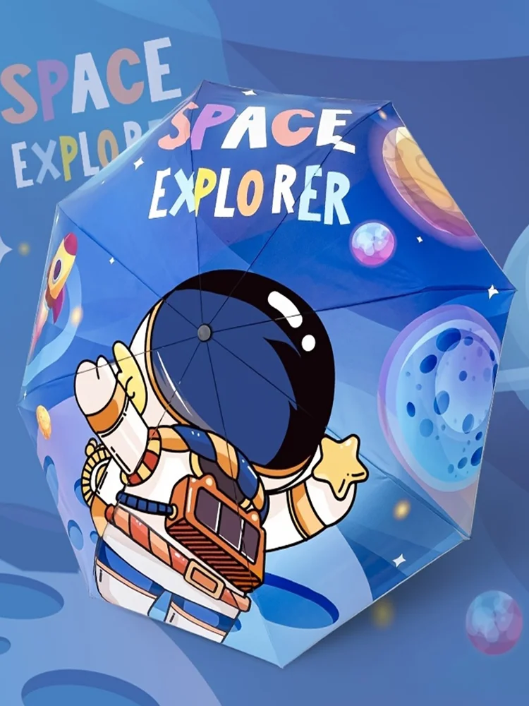 Parasol składany z 8 żebrami i uroczym wzorem astronauty z kreskówek, na co dzień, lekki, kompaktowy parasol plecakowy — zdjęcie 2