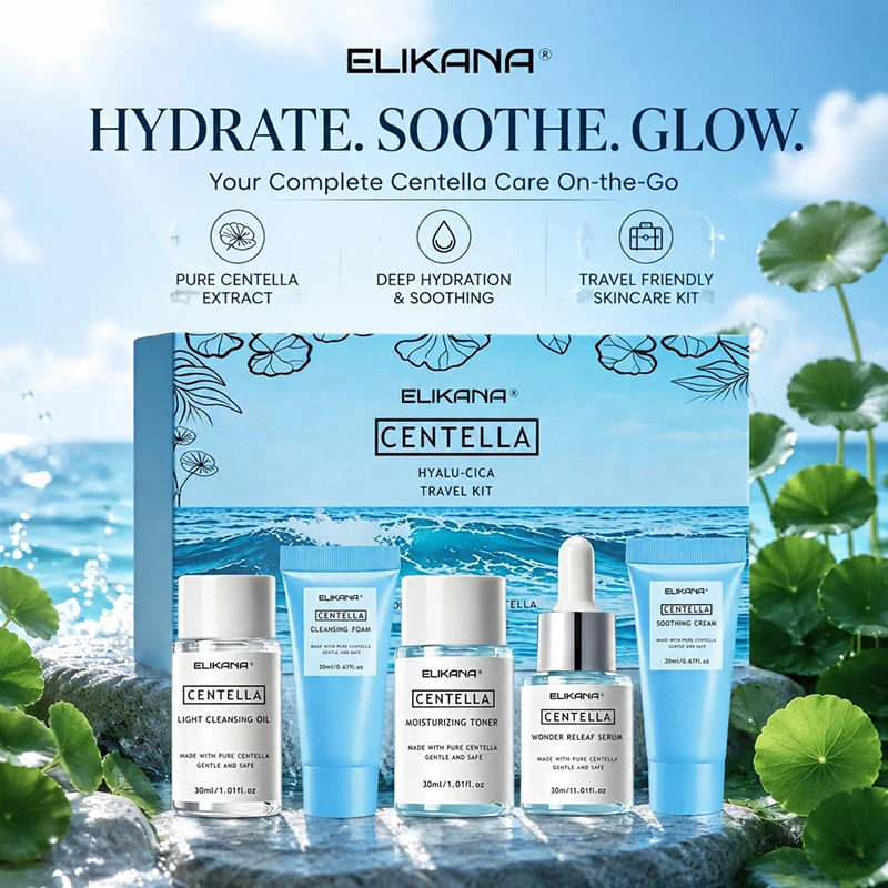 Centella Asiatica 5pcs Travel Skincare Set Cleansing Oil Foam Toner Serum Cream Hydrate Moisturize Facial Skincare Holiday Gift