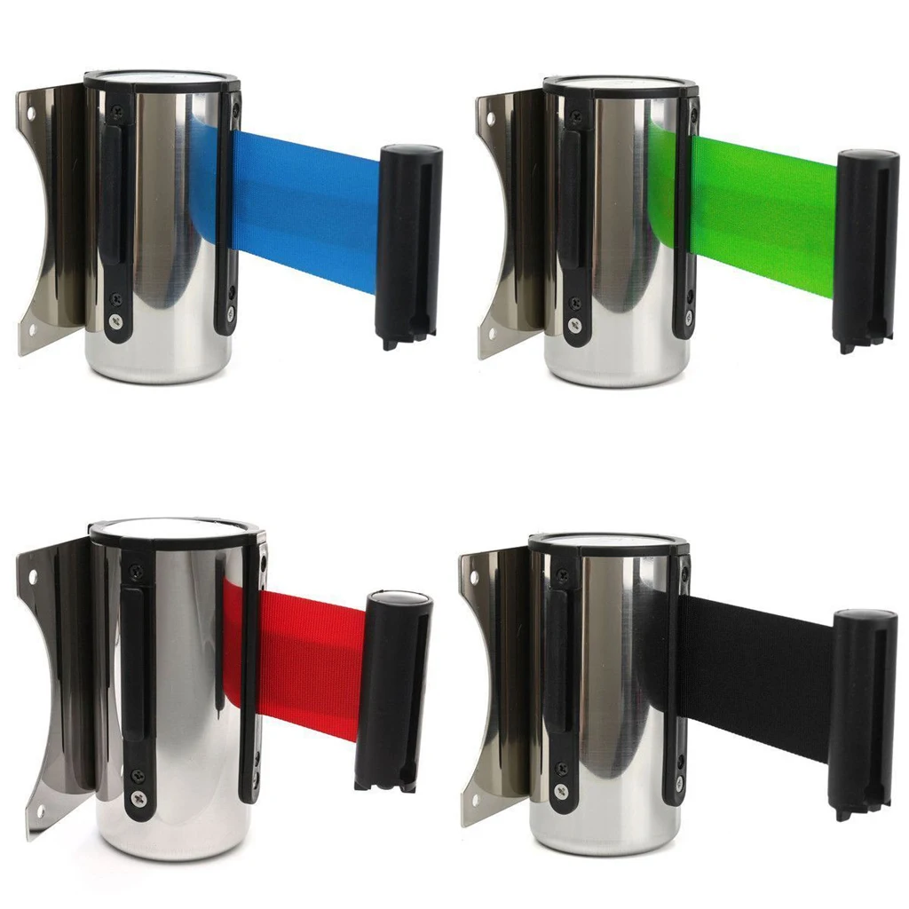 2026-Stanchion Queue Barrier Post Wall Mount Retractable Ribbon 2m/3m/5m Belt