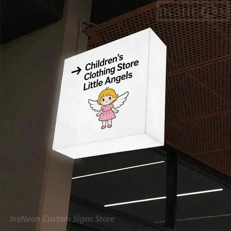 屋外用アクリル製広告ライトボックス看板、子供服店向けカスタム壁面ロゴ、明るい文字のled金属ネオンサイン