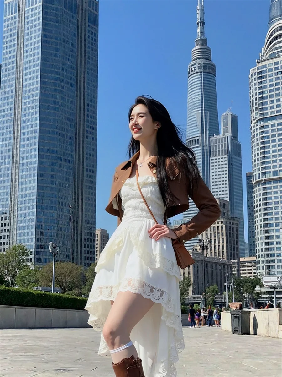 Vestido feminino apliques branco verão babados borda império cintura pura listrado poliéster recorte magro noite curto sexy clubwear