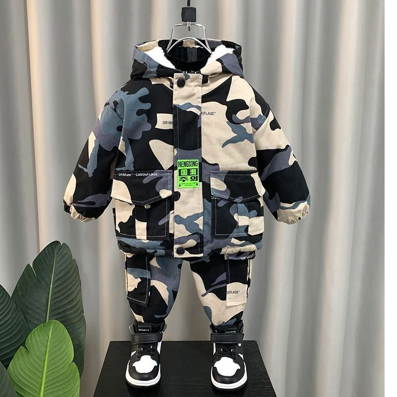 معطف الشتاء الدافئ للبنين والبنات مجموعات الأطفال سترات البدلة ملابس الطفل سترات السراويل 2 قطعة/المجموعة القطن الملابس الدافئة طفل #2