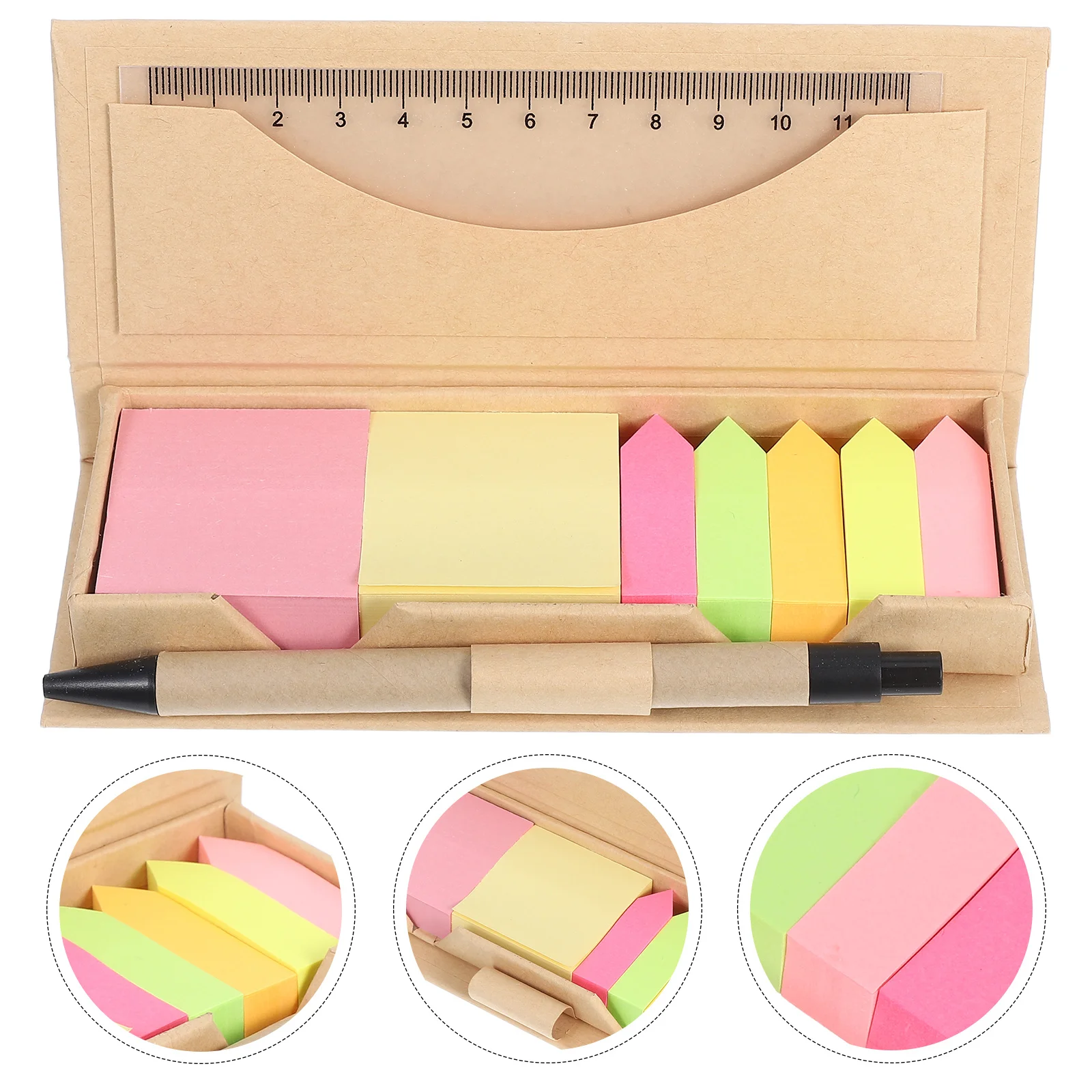 

1Set Sticky Memo Tabs Ruler Storage Box Pen Organizer Multifunctional Color-Coded Notepad For Office Study Travel Use Self-Stick