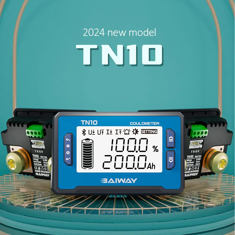 TN10 Battery Capacity Monitor DC 8-80V 100A Coulomb Meter Built-In Sampling High Precision Battery Tester Voltage Current Meter