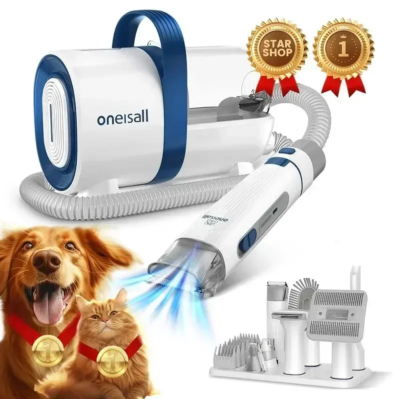 Dog Grooming Kit & Vacuum Suction 99% Pet Hair, 1.5L Dust Cup Dog Brush Vacuum with 7 Pet Grooming Tools