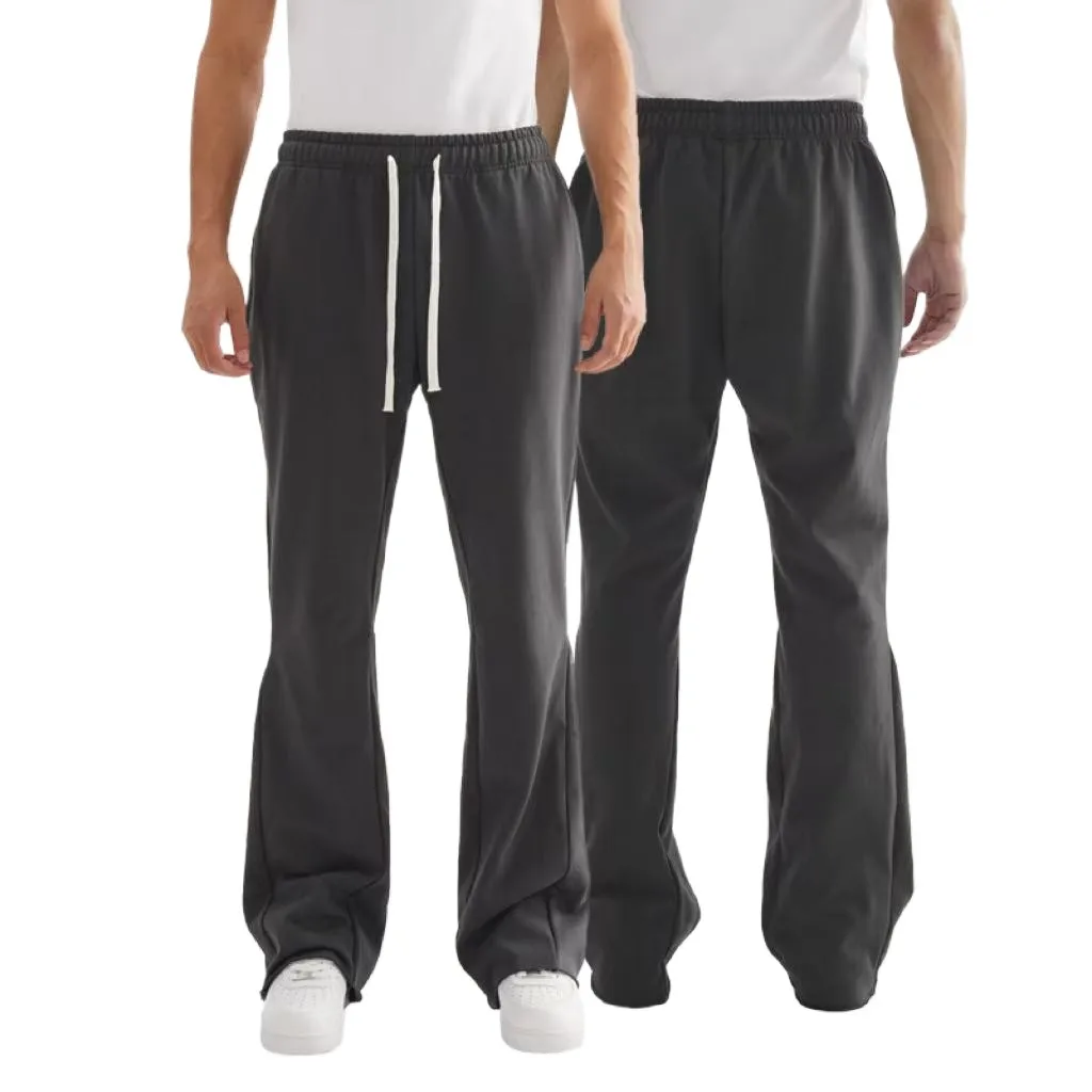 

Premium Cotton Mans Flared Joggers, American Streetwear Men Sweatpants, Raw-Edge Drawstring Wide Leg Pants For Man