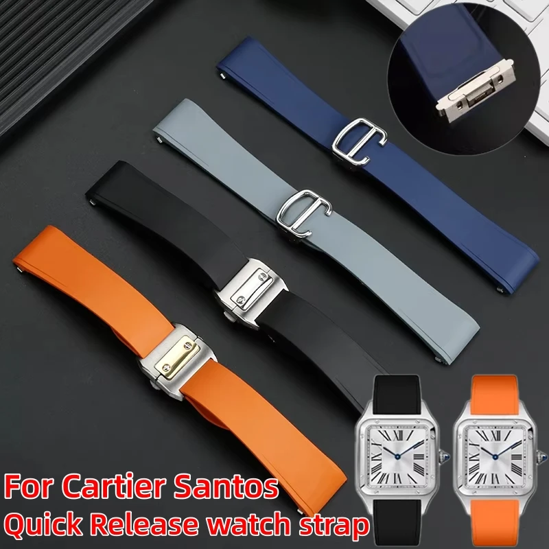 

Ремешок для часов 21 мм для Cartier Santos Sandoz Santos 100 Series, ремешок из фторкаучука, быстросъемный браслет для мужчин
