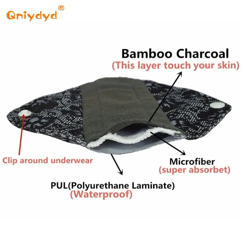 1Pcs Ladies Reusable Sanitary Napkins Menstrual Pads Washable Pads Bamboo Charcoal Cloth Hygienic Menstrual Pads Random Pattern