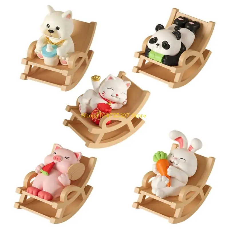 

D8KF Cartoon Animal Rocking Chair Resins Figurine Ornament for Book Shelf Display
