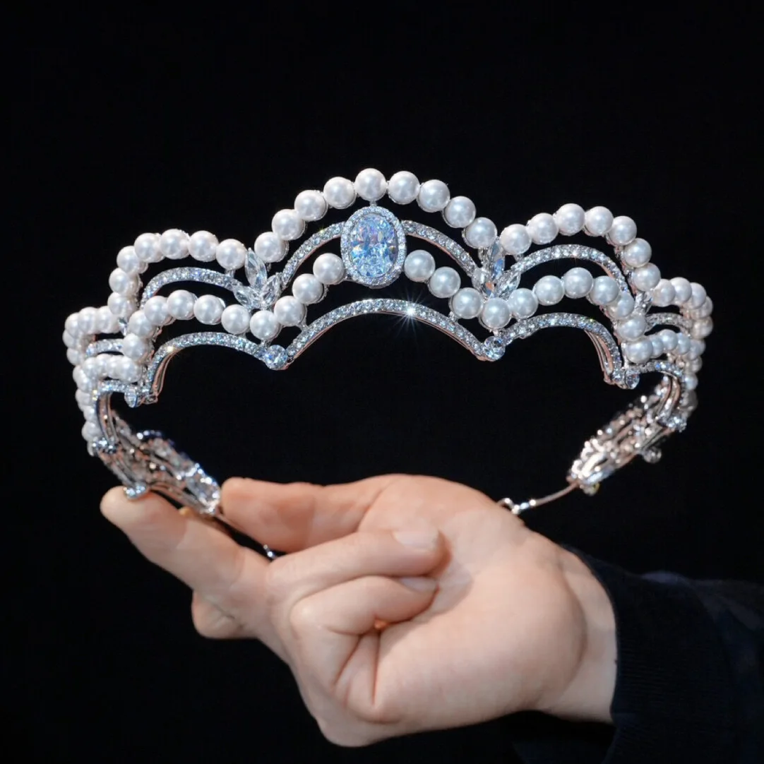 

Korean Zircon Bridal Tiara Crystal Wedding Crown Hair Accessory for Brides Princess Style for Birthday Parties