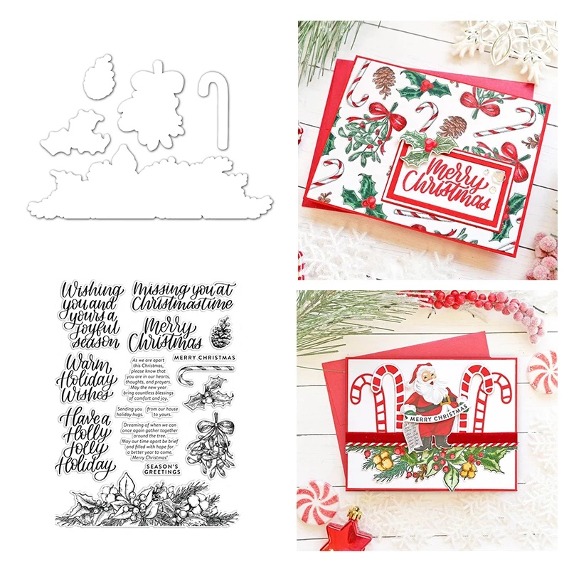 Metal Cutting Dies/Clear Stamp Have A Holly Jolly Christmas Holiday Scrapbooking Stencil DIY Crafts Card Album Making New 2024