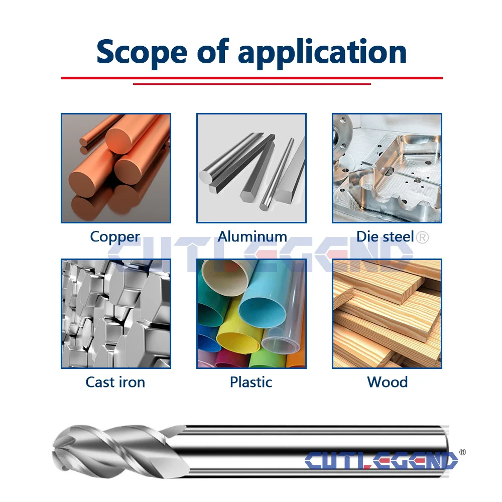 HRC60 3-Schneiden-Wolframstahl-Hartmetall-Kugelfräser für Aluminium und Kupfer R0.5 R1 R1.5 R2 R3 R4 R5 R6 Kugelfräser – Detail 6