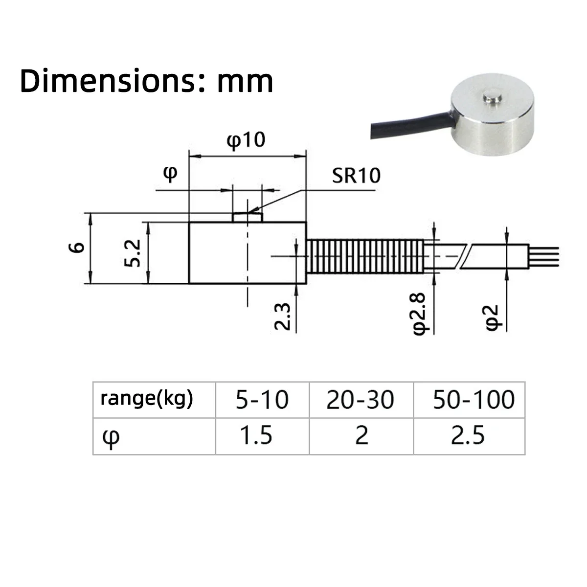 High Precision Robotic Arm Button Type Miniature Pressure Sensor 0-5KG 0-10KG 0-20KG 0-30KG 0-50KG 0-100KG