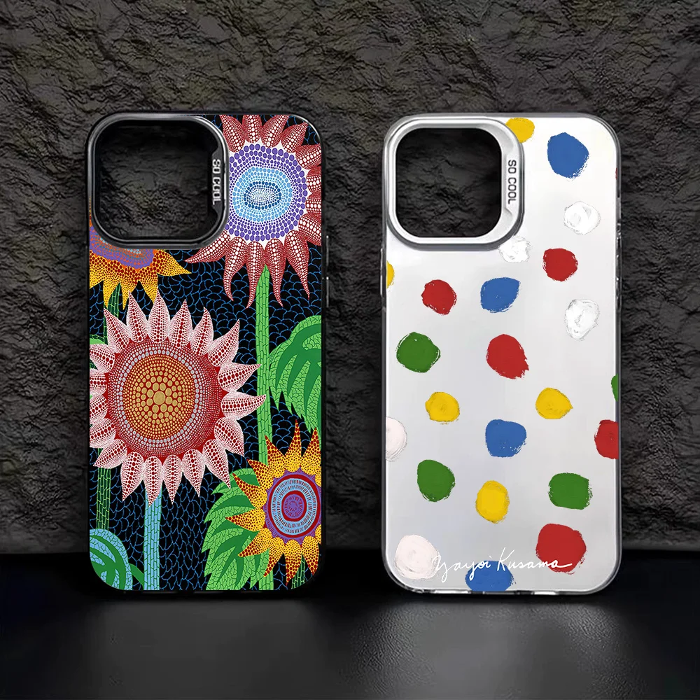 Y-Yayoi K-Kusama Art IMD Colorful Phone Case Silver Cover Suitable for iPhone 12 11 13 14 15 16 Max Pro Plus