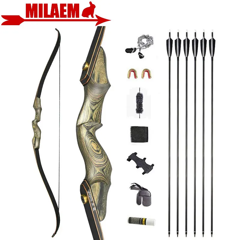 60inch 30-60lbs Archery Recurve Bow and Arrow Set Carbon Arrows 15inch Wooden Bow Riser Shooting Hunting Accessories