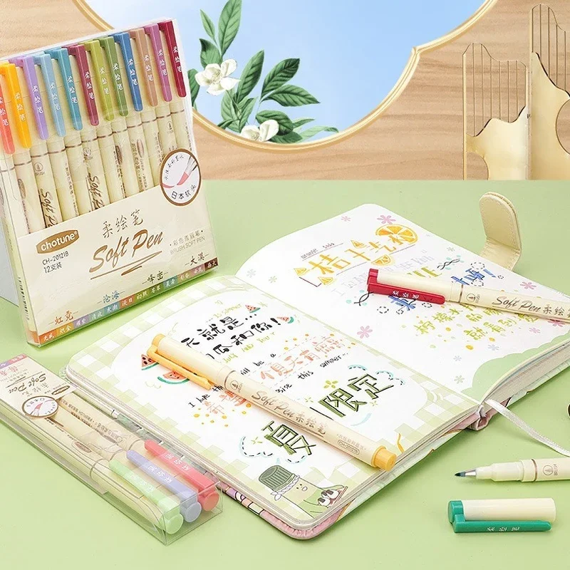 

24/12 Color Vintage Watercolor Lettering Art Marker Drawing Pen Set Multicolor Soft Brush Tip Calligraphy Painting Art Supplies