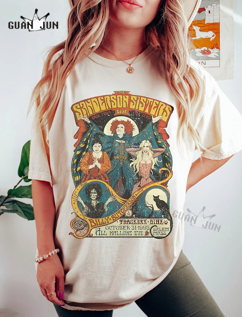 Witch Graphic Tee Women Witch Sisters Vintage Style Halloween T-shirts Vintage Unisex Oversized Tshirts Female Aesthetic Clothes