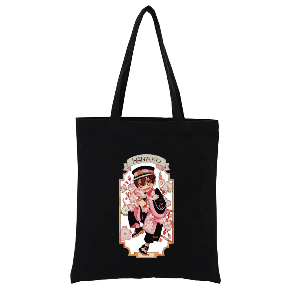 Hanako Kun Graphic Cartoon Printed Canvas Shoulder Bag Black Harajuku Funny Large-capacity Eco Environmental Shopper Bag