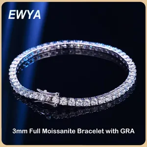 Ewya 925 Sterling Silver Moissanite Gelang 0.1 ct 3 Mm D VVS1 Berlian dengan GRA untuk Wanita Berkilau Pesta Pernikahan Perhiasan 12 berlian kuning penjualan terbaik - №