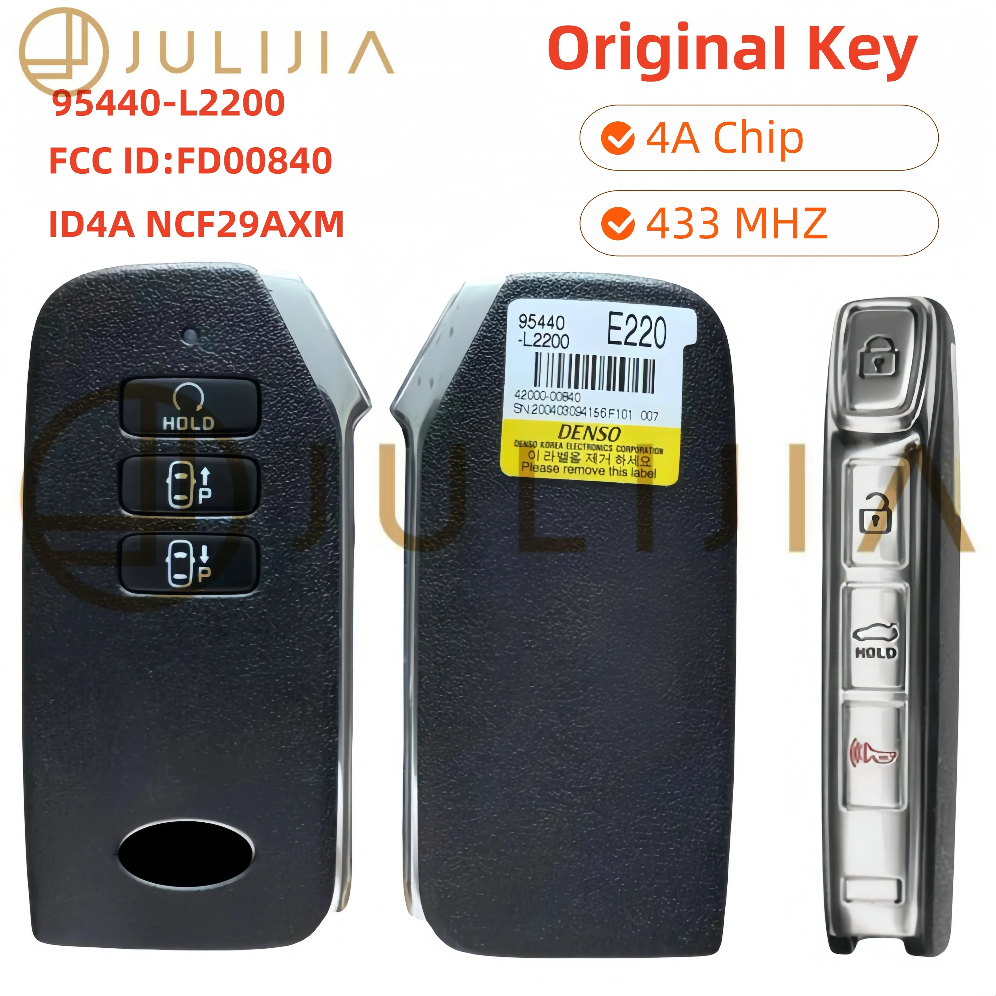 

Оригинальный чип JULIJIA для KIA K5 95440-L2200 ID4A, 433 МГц, NCF29AXM, умный автомобильный ключ без ключа, FCC ID: FD00840