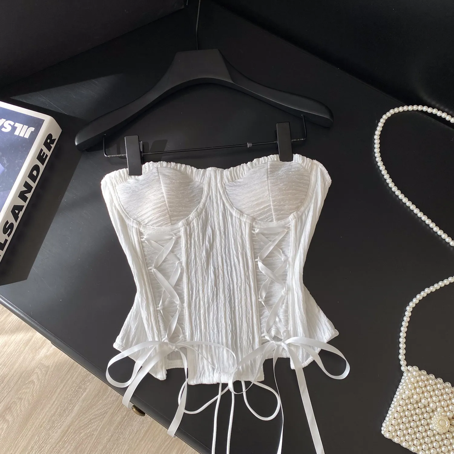 Sexy Off Shoulder Bandage Tube Top Chic Strapless Crop Top  Korean Fashion Sleeveless Camis Women Tank Top