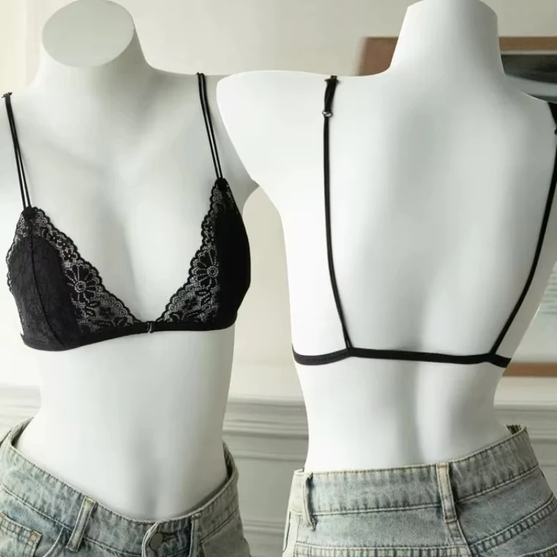 French Solid Triangle Thin Cups Bra Wire-free Women Breathable Fashion Bralette Comfort Beautiful Back Design Stylish Lace Bra
